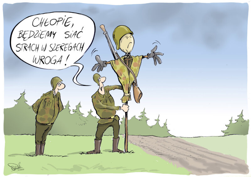 rysunek satyryczny strach na wróble wojsko