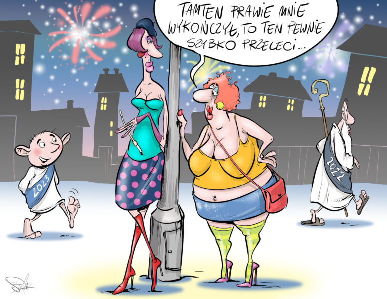 rysunek satyryczny prostytutki latarnia stary i nowy rok